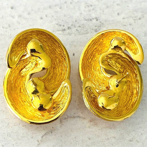 Vintage Christian Dior Interlocked Earrings Gold Tone Pierced Ears Posts - Picture 8 of 10